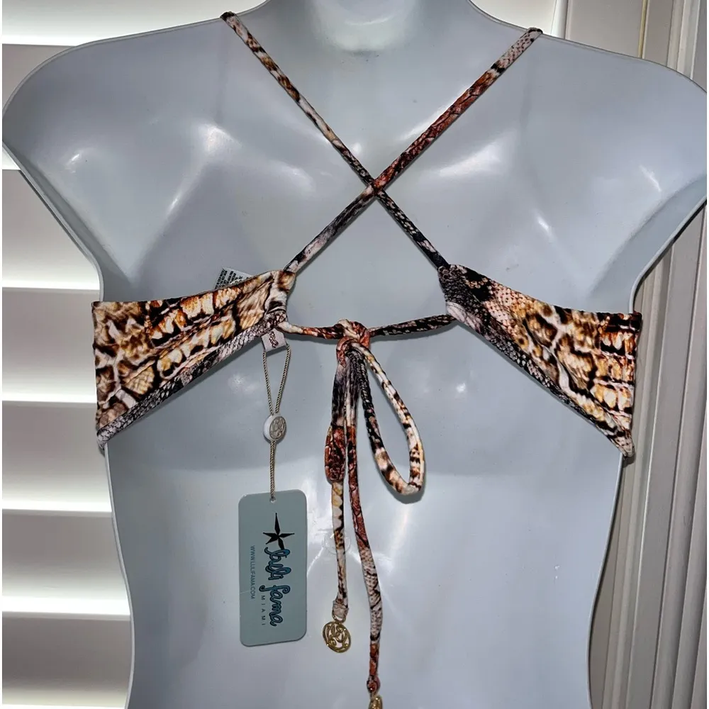 Luli Fama Skins Gold Ring Bralette Bikini Top Natural Snake Size Medium - Image 3