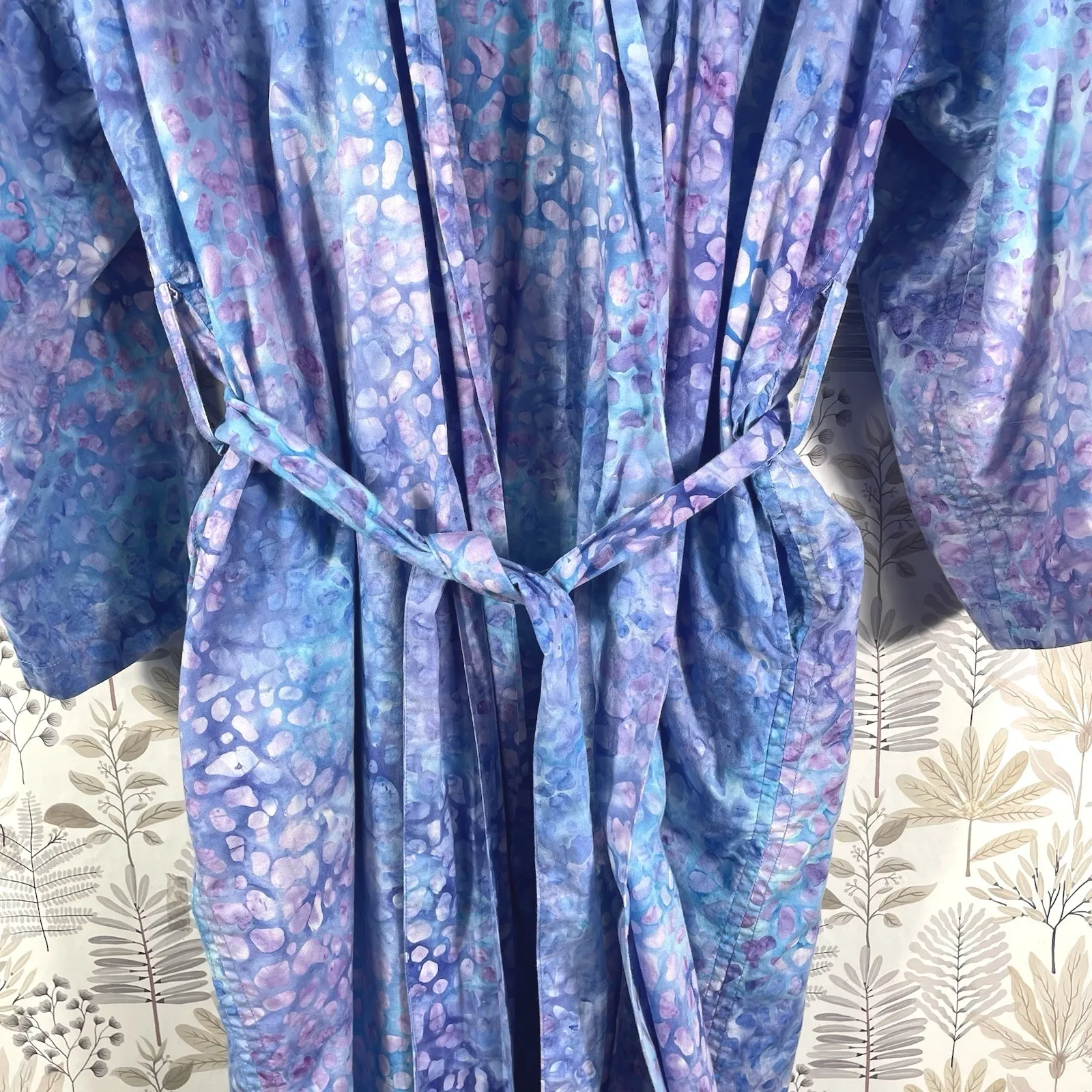 NOVICA‎ Women's Artisan S/M Batik Blue Purple Abstract Robe 100% Cotton Kimono Size M - Image 11