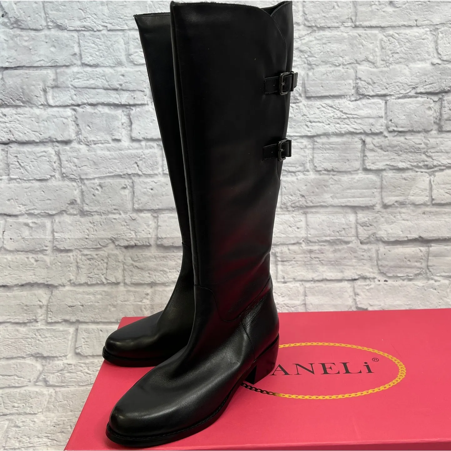 VANELi Womens Knee High Black Boots Venera Riding Style Size 9W New Buckles - Image 5