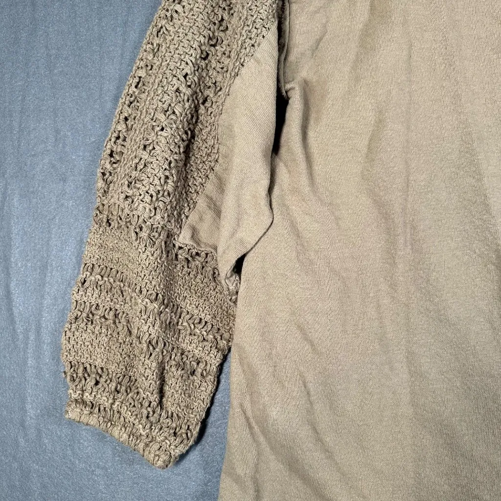 Umgee USA Womens Large Olive Green Crochet Detail Cotton 3/4 Sleeve‎ Shirt - Image 2