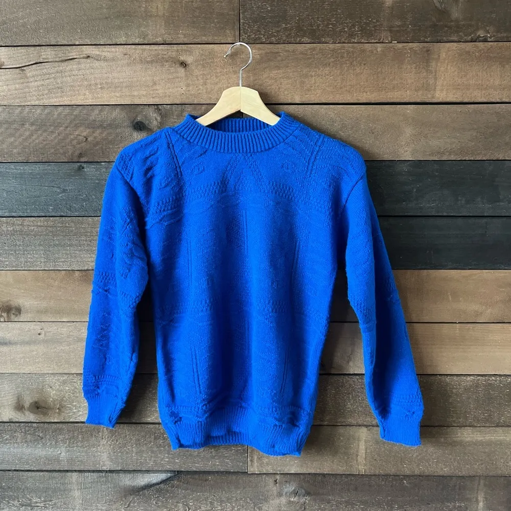 Vintage 90s Chava Knit Sweater Blue Textured Mock Neck Lightweight Pullover Size undefined - Image 2