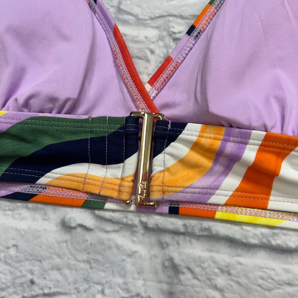 Anne Cole Multicolor Wavy Stripe Marilyn Halter Bikini Swim Top Size S New - Image 4