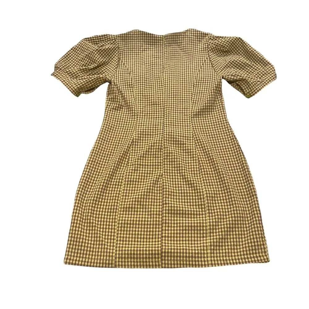 Nasty Gal Size 8 Puff Sleeve Gingham Print Fitted Mini Dress Green‎ Cottagecore - Image 5