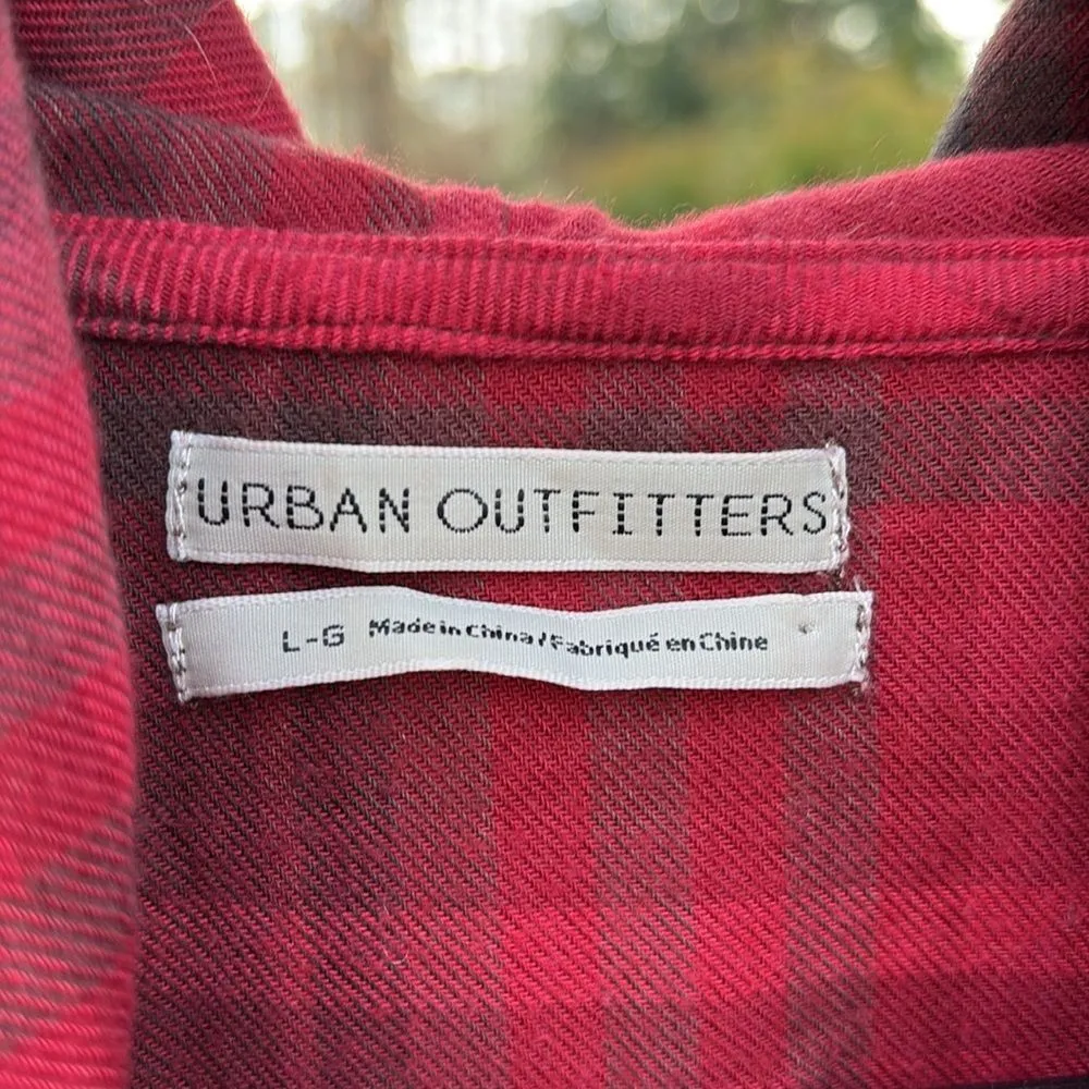 Urban outfitters red plaid hoodie, shirt, L. - Image 2
