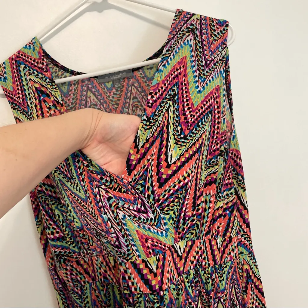 NY COLLECTION Plus Size Multicolor Sleeveless Maxi Dress Rainbow Chevron Stripe - Image 8