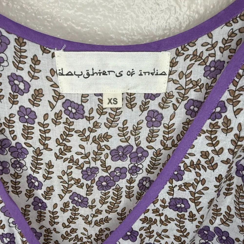 Daughters of India Binita Mini Dress Womens XS Floral Violet Feminine Boho Purple - Image 4