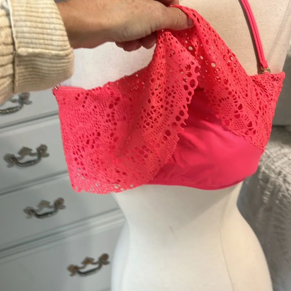 Neon Coral Crochet Lace Bikini Halter Orange Size XL - Image 8