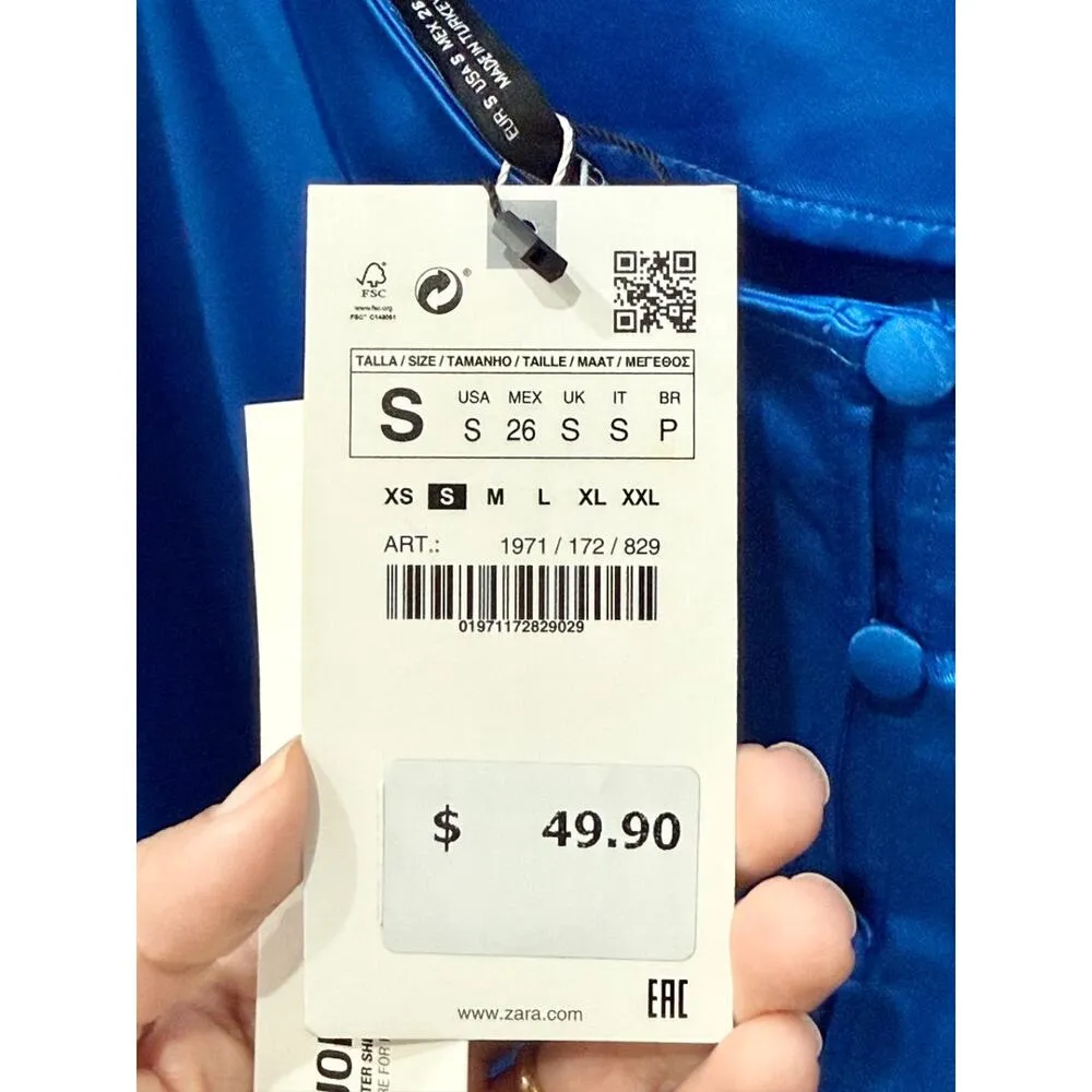 NWT Zara Satin Halterneck Open Back A-Line Mini Dress Royal Blue Women's Size S - Image 4