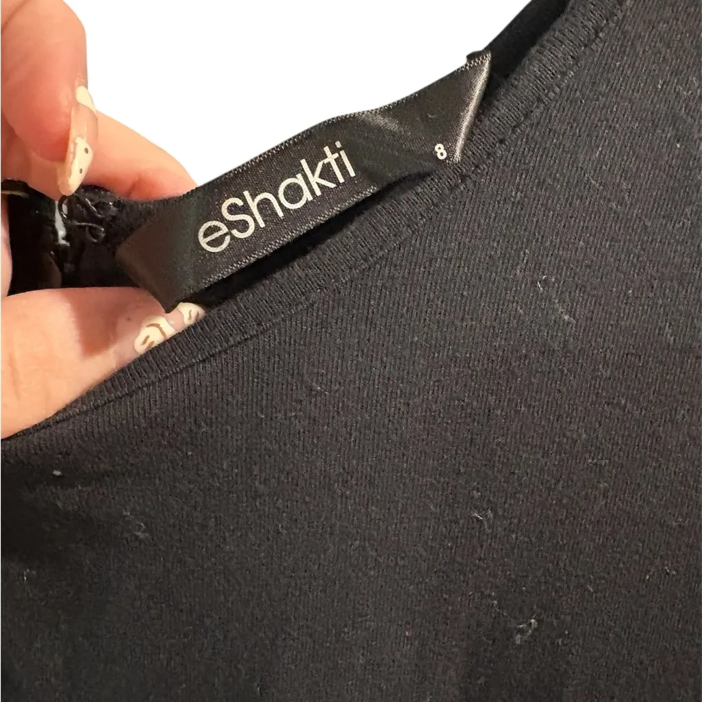 eShakti Black and Multicolor Patchwork Midi‎ Dress - Image 5