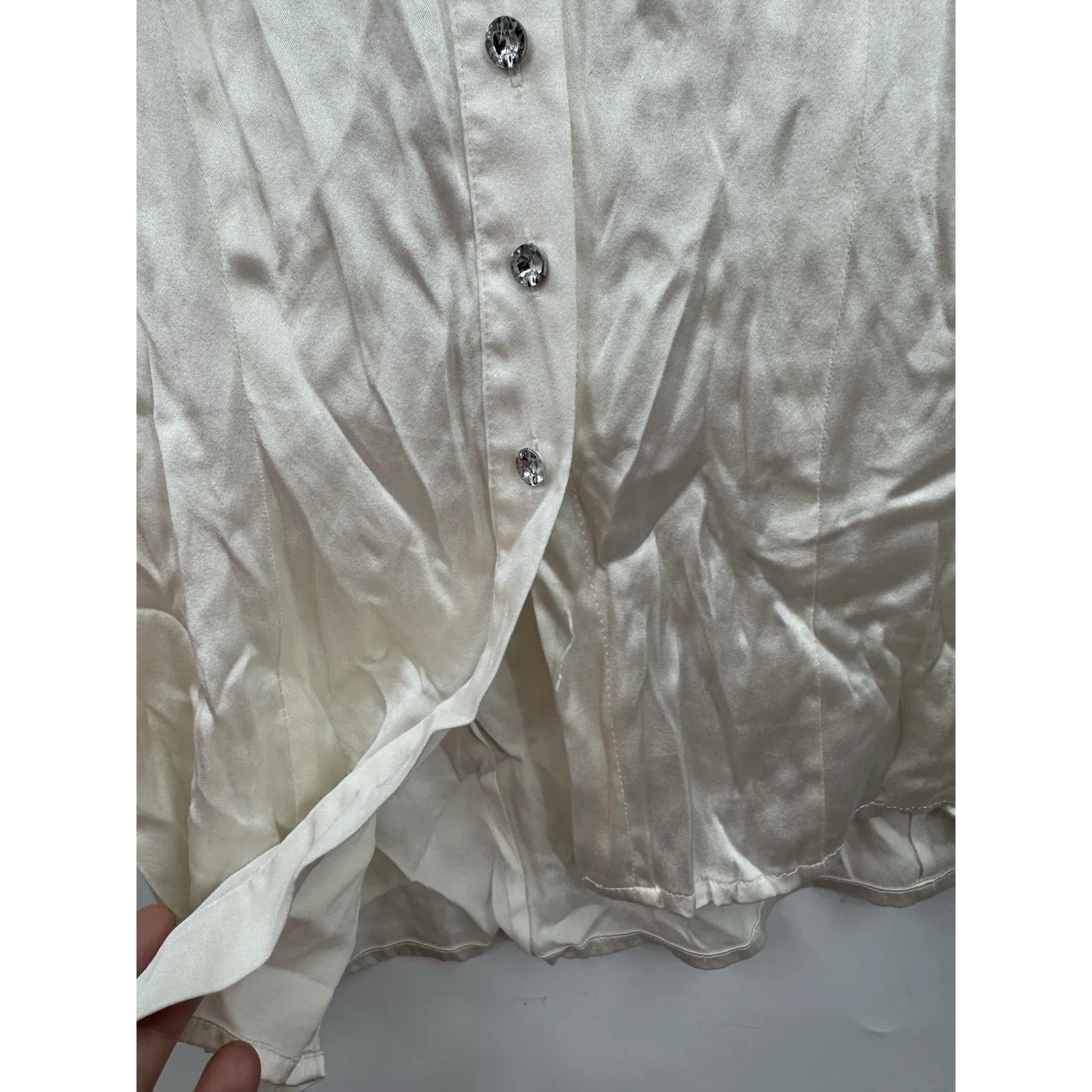 Bebe Y2K Silk Satin Ivory Blouse Women S Babydoll Rhinestone Coquette 2000s - Image 8