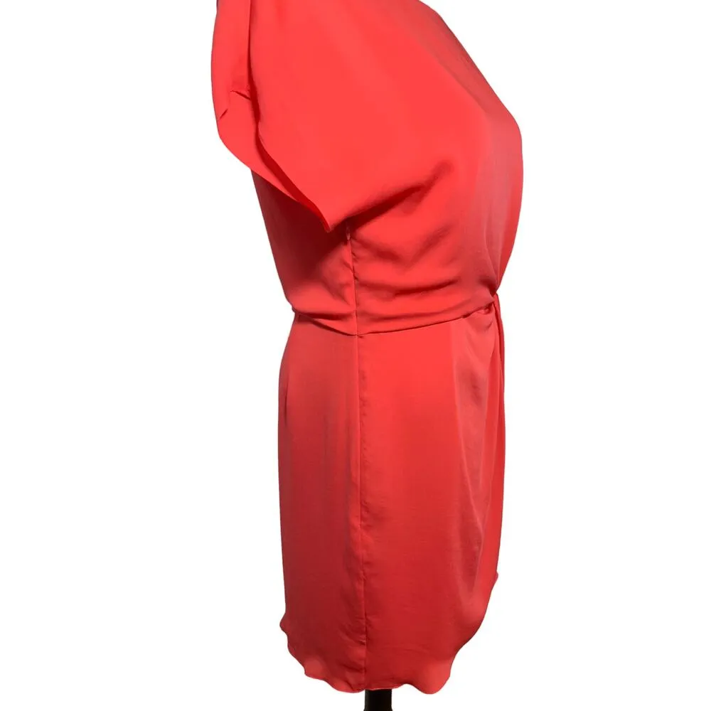 Halston Heritage Twist Front Boat Neck Drape Short Sleeve Dress Coral Red Small - Image 5