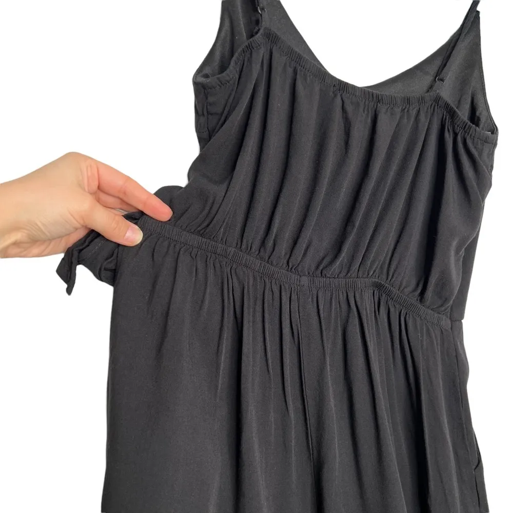 One Clothing Black Rayon Wrap Front Spaghetti Strap Romper - Image 2