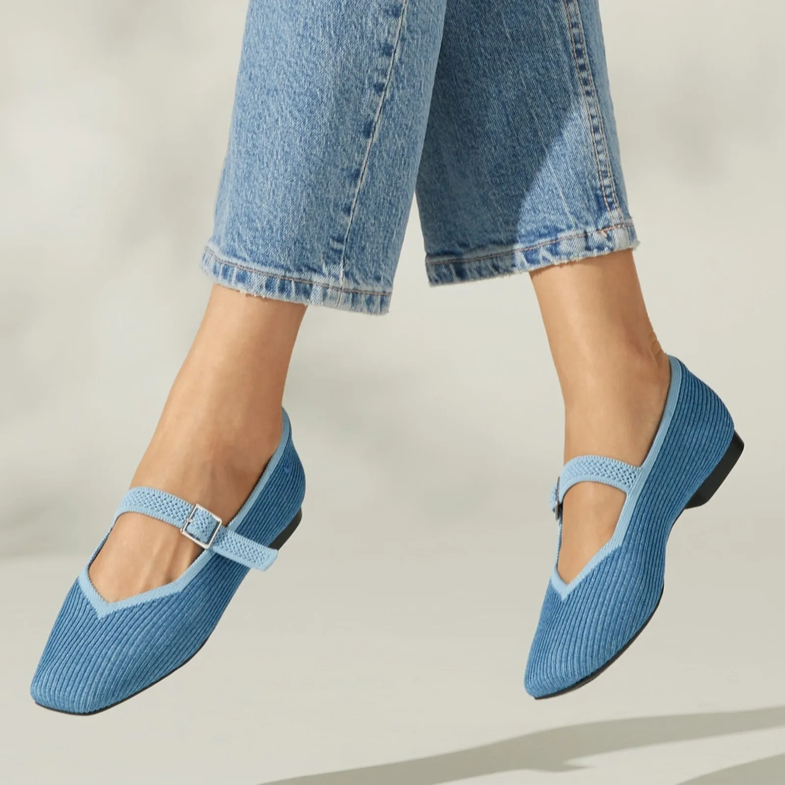 Vivaia Margot Mary Jane Comfort Old Money Washable Arch Support Flats Denim 9 Blue - Image 3