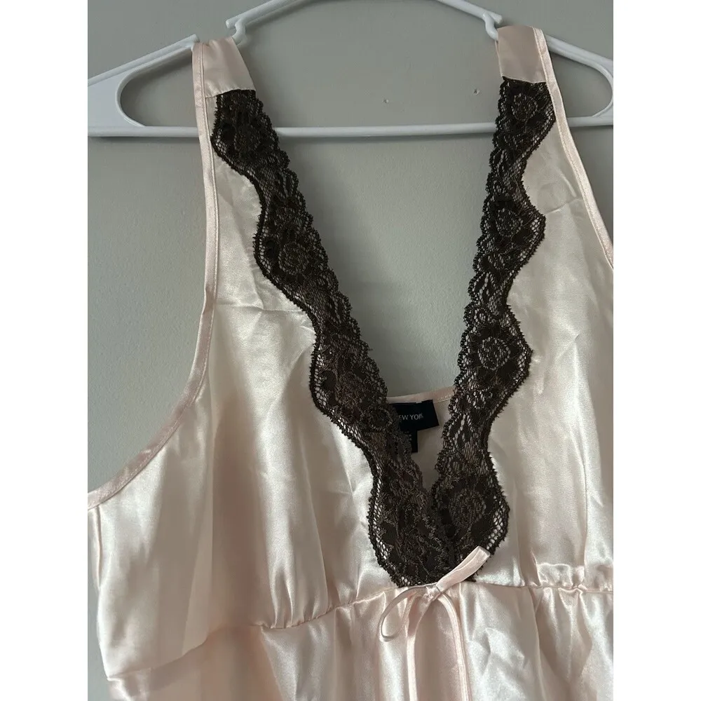 Jones New York Light Pink Mini Slip Dress Lace & Bow Details Size Large Coquette - Image 4