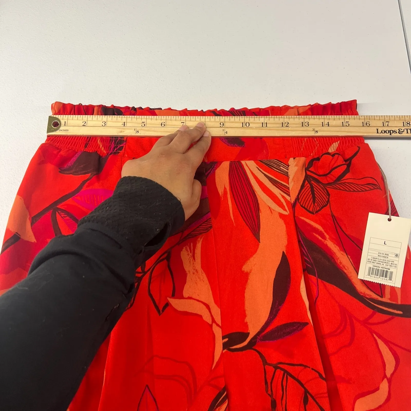 A New Day Cropped Pants Womens Large Red Orange Floral Print High Rise Wide Leg - Image 9