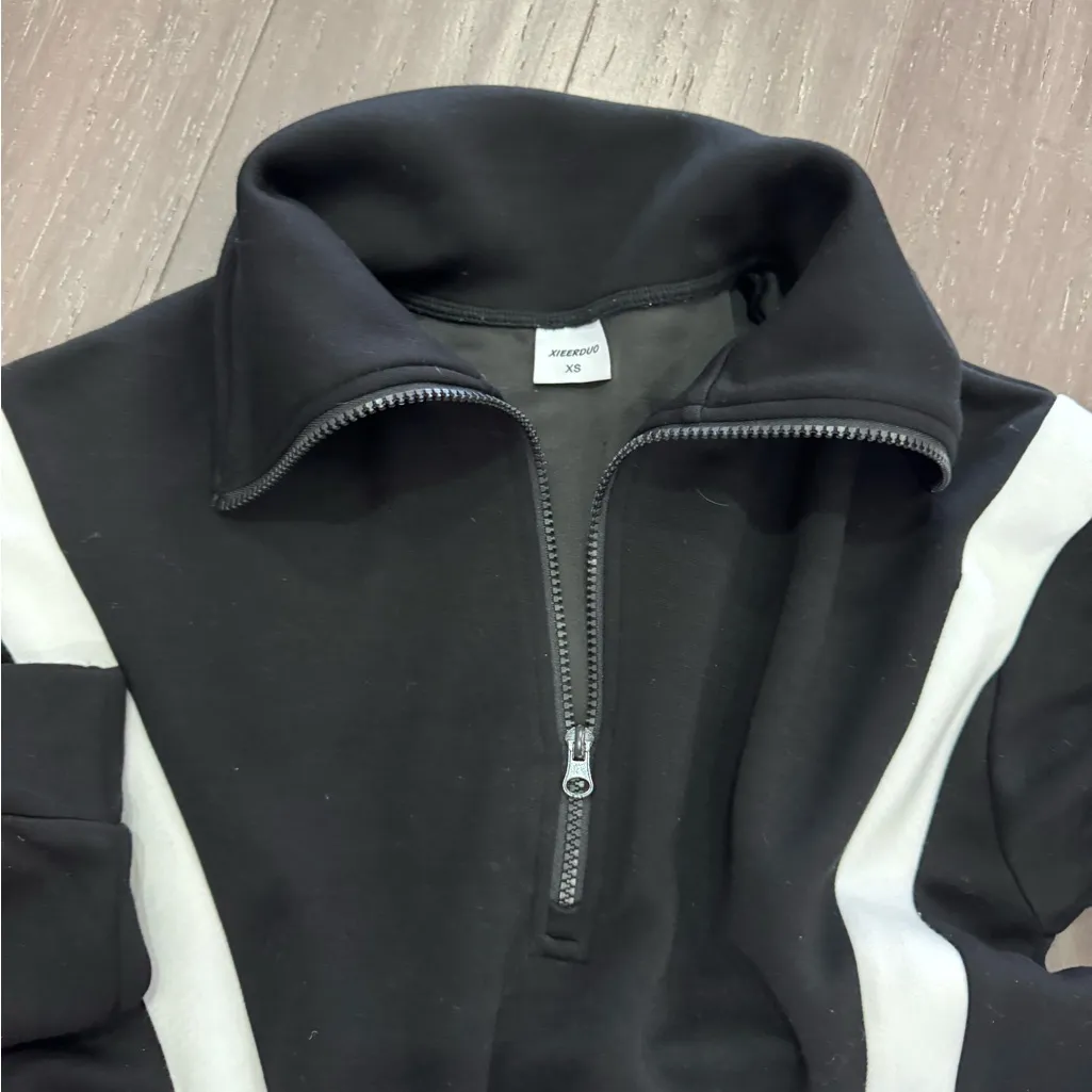 XIEERDUO Set Lounge Set Half Zip Sweatshirt & Wide Leg Sweatpant Tracksuit Black Size XS - Image 9