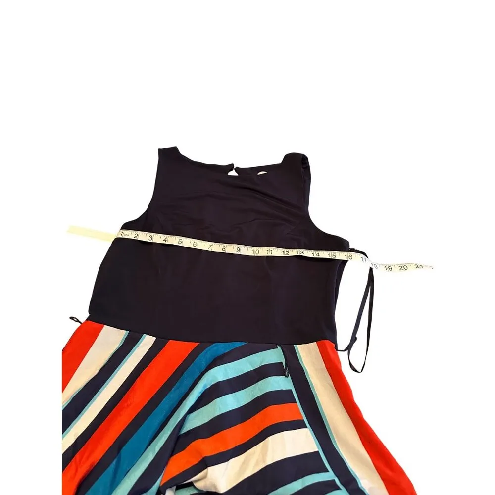 Eliza J Maxi Dress Women 12 Jersey Navy Red Geometric Flowy A-Line No SASH - Image 7