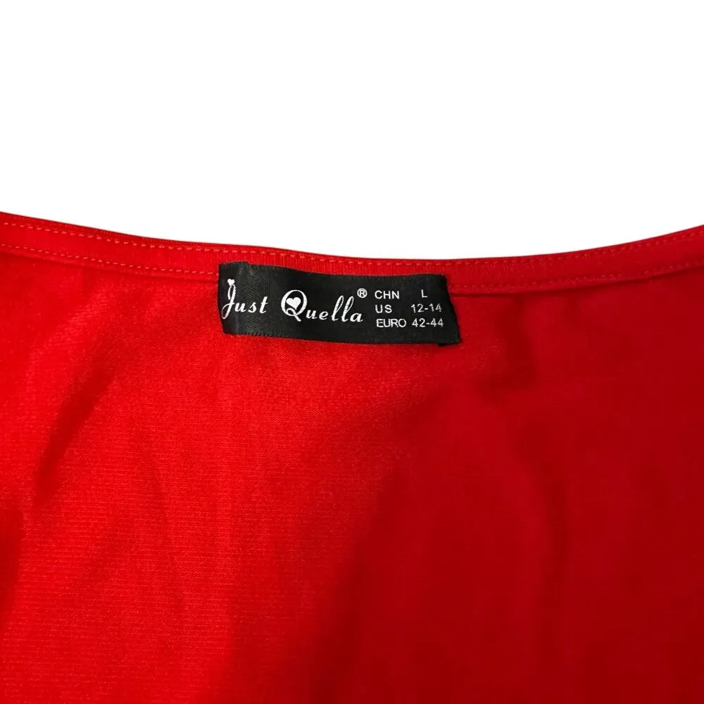 Just Quella  Cropped Red Tank Top Sleeveless Split Deep V Neck Large Clubbing - Image 3