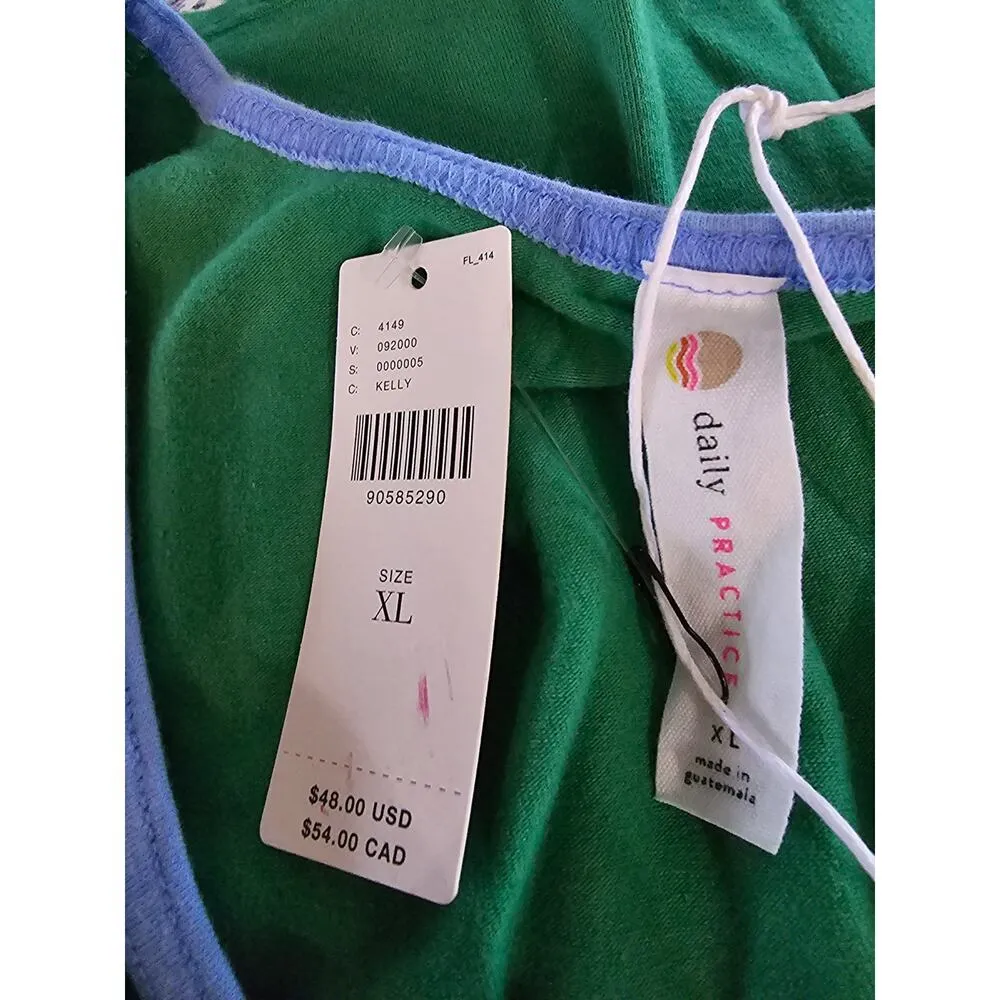 Daily Practice by Anthropologie ScoopNeck Tank Kelly Green Blue Trim Size XLARGE - Image 5