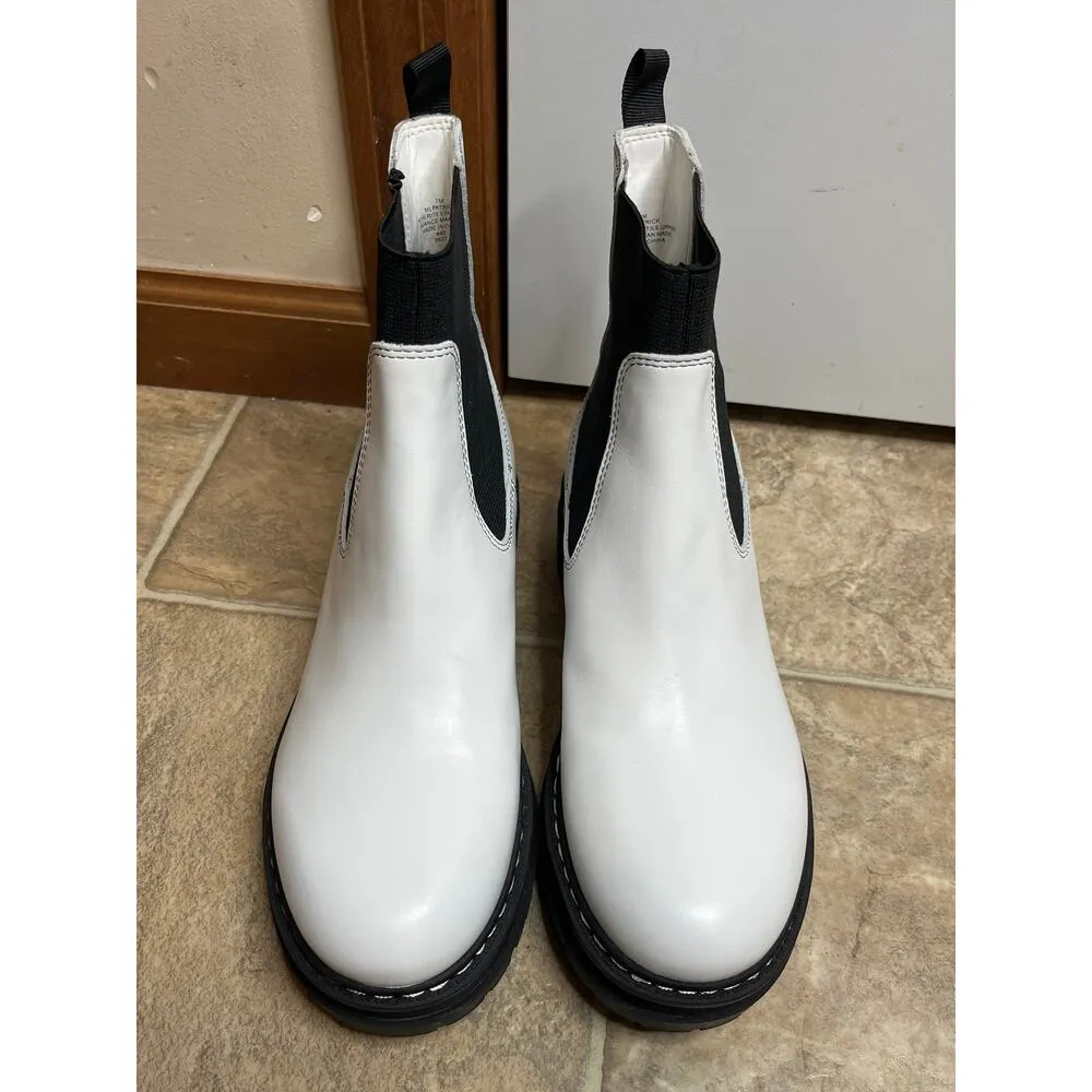 Marc Fisher Patrick Chelsea Slip On Leather Moto Boot Combat Size 7M White Black - Image 3