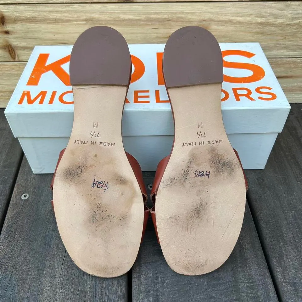 Tan Brown Chestnut Michael Kors Leather Sandals Gypsy Sienna Vacchetta w/ Box - Image 5