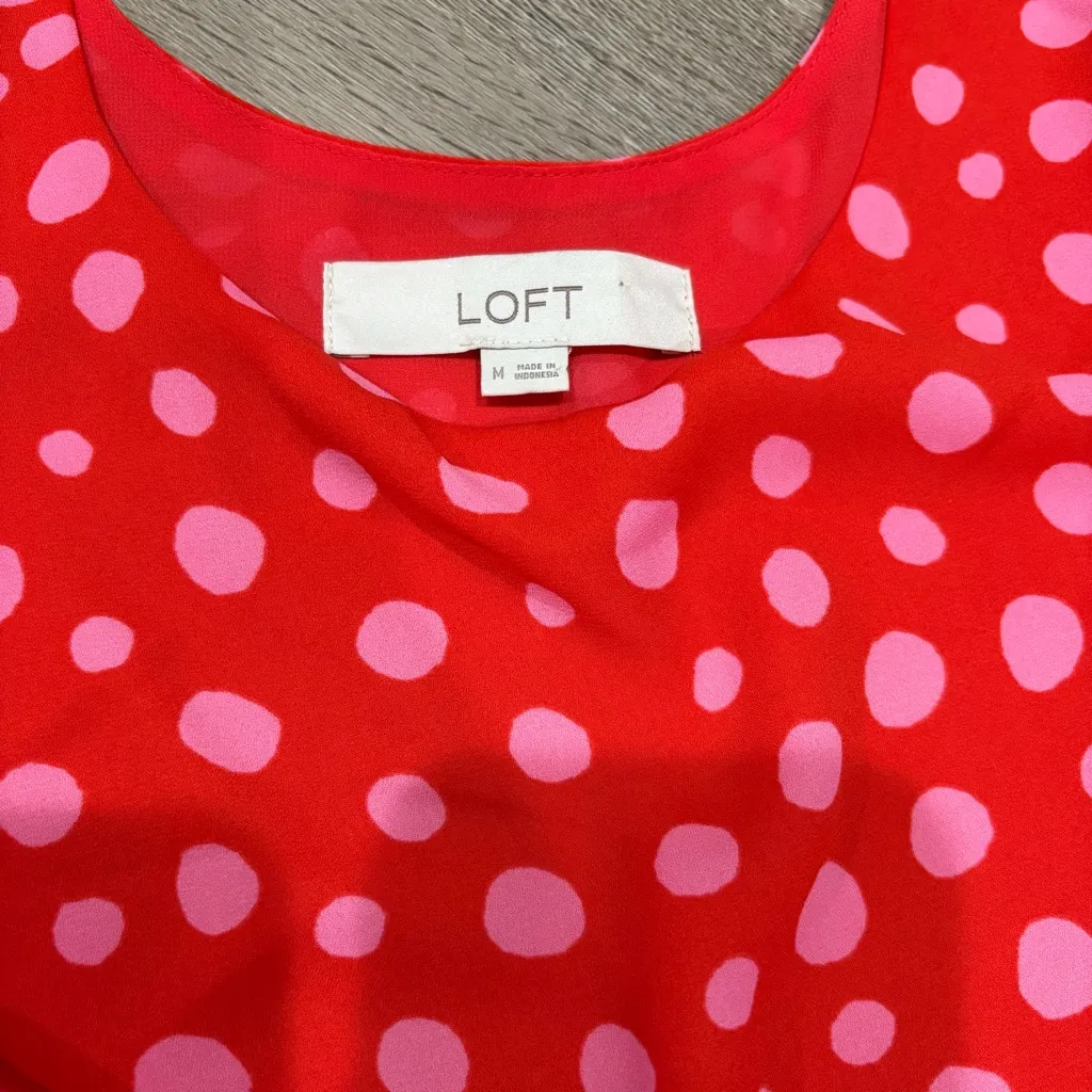 LOFT Red & Pink Polka Dot Women's Tank Top Size M - Image 3