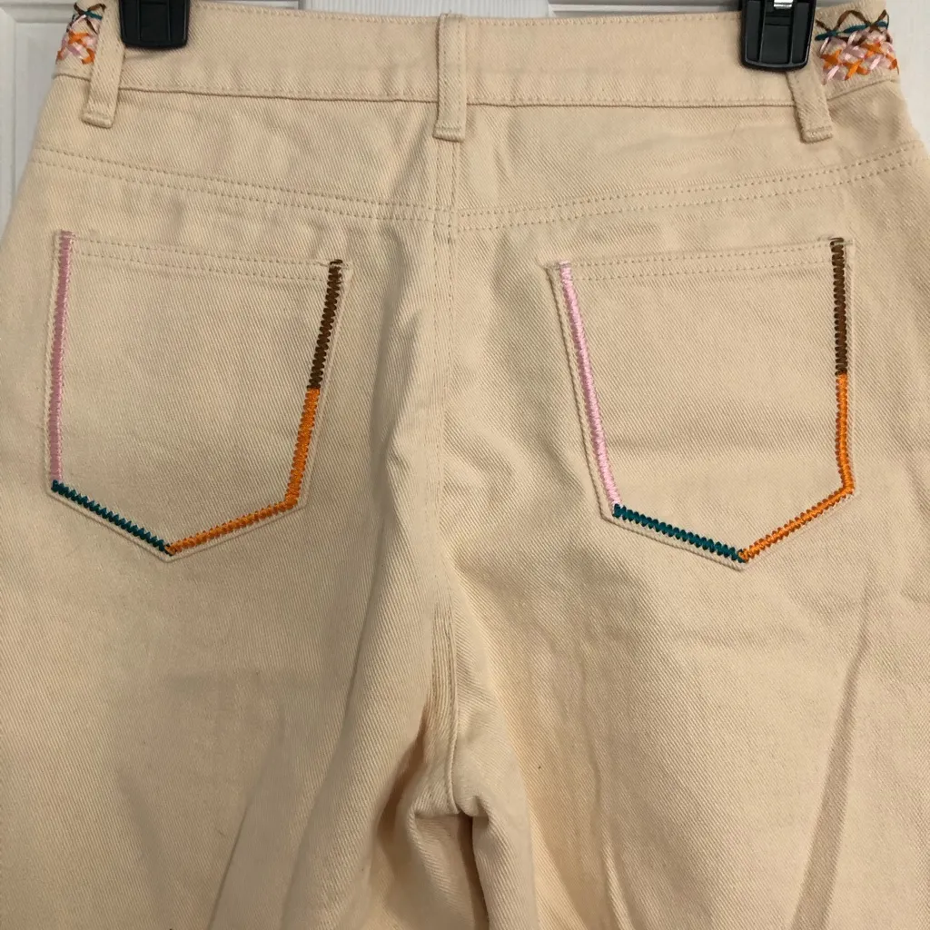 Cider new cream wide leg embroidered jeans festival concert fall size‎ small NWT - Image 9