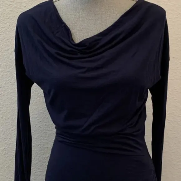Athleta Dark Blue Dress XXS WORN ONCE EXCELLENT Long Sleeve Ruched Sides - Image 2