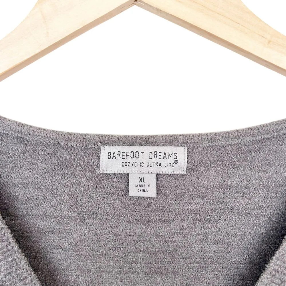 Barefoot Dreams CozyChic Ultra Lite Gray V Neck Sweater Sz XL - Image 2