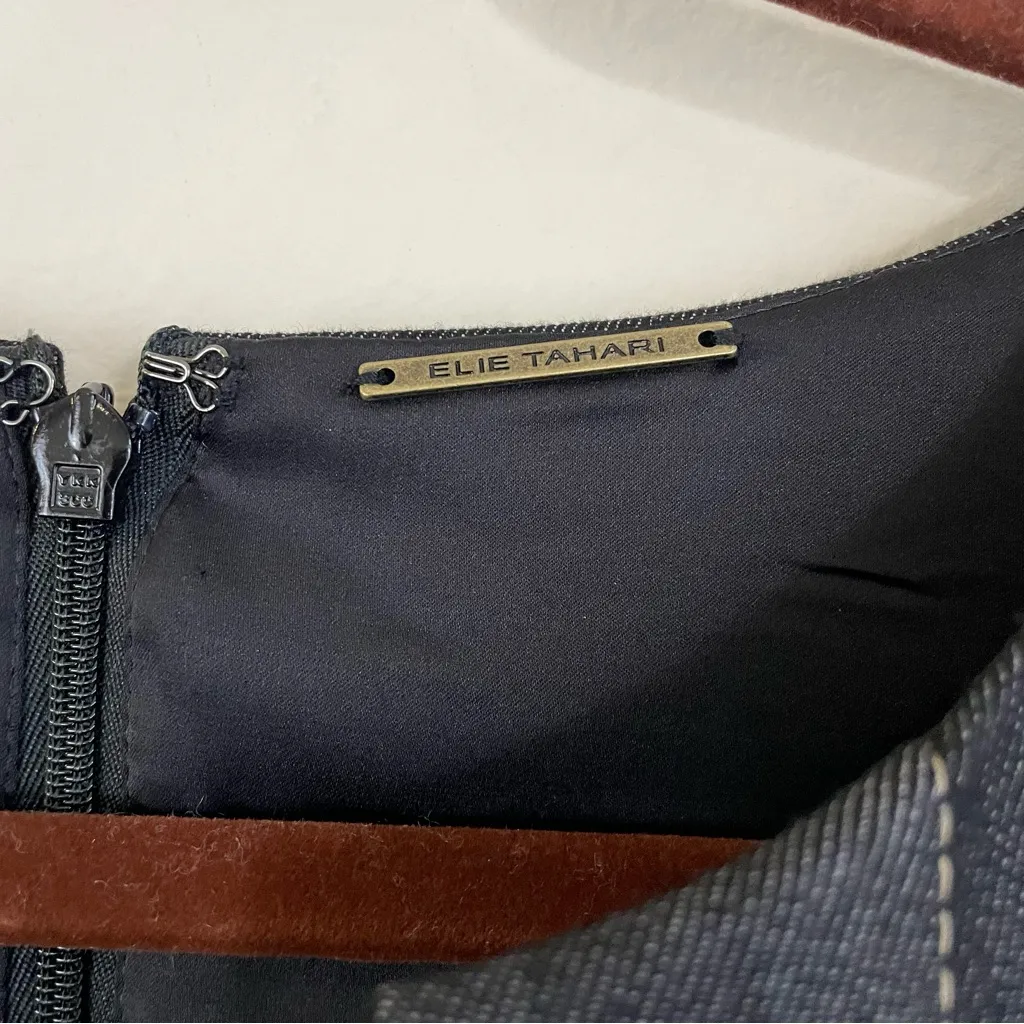 Elie Tahari Denim Fit & Flare Zip Dress Size 16 Preppy Western - Image 5