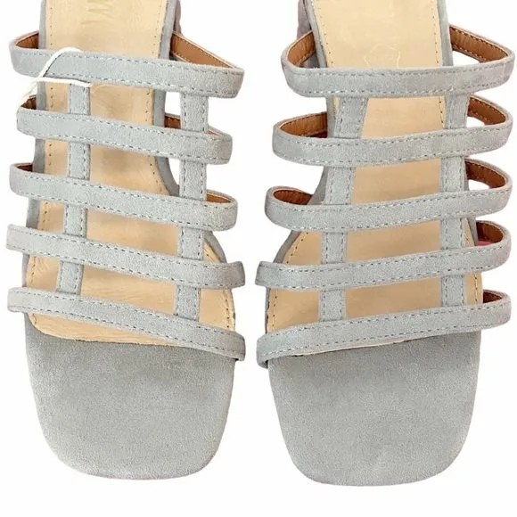 NWT Mi.iM Suede Mila Caged Block Heel Square Toe Sandals Ice Blue Suede Size 6 - Image 5