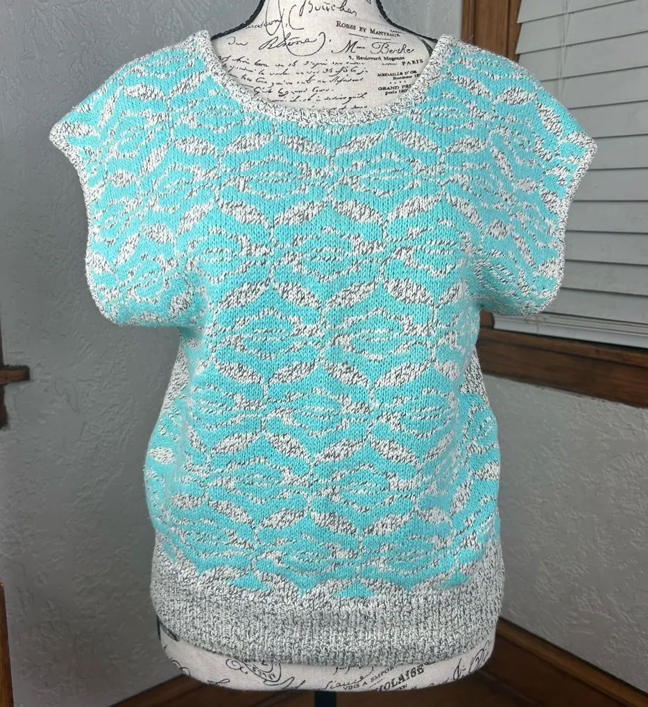 VTG 80’s Paolo Designs Blue Geometric Knit Sweater Vest Silk Angora Size M Size M - Image 1