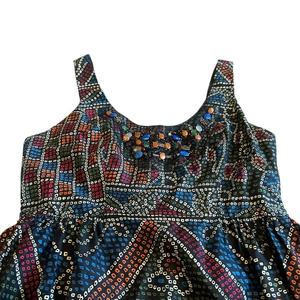 Anna Sui Anthropologie Tesserae Mosaic Beaded A-Line Dress Tribal Party Size 10 - Image 2