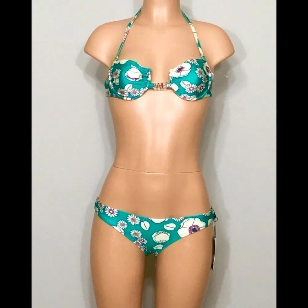 WILDFOX sixties teal floral bikini. Medium . NWT - Image 3