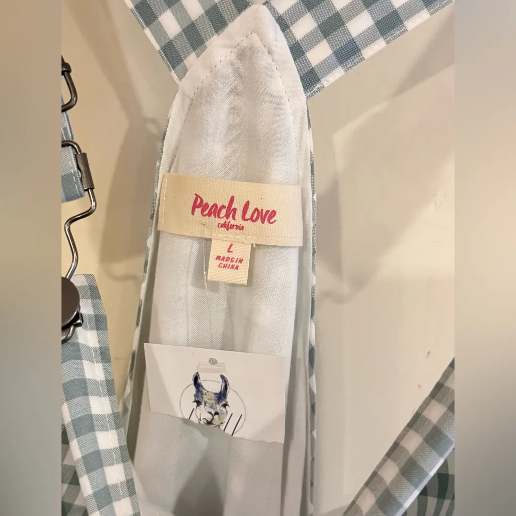 NWT Peach‎ Love California Gingham Jumper Overall pocketed Dress Large - Image 3