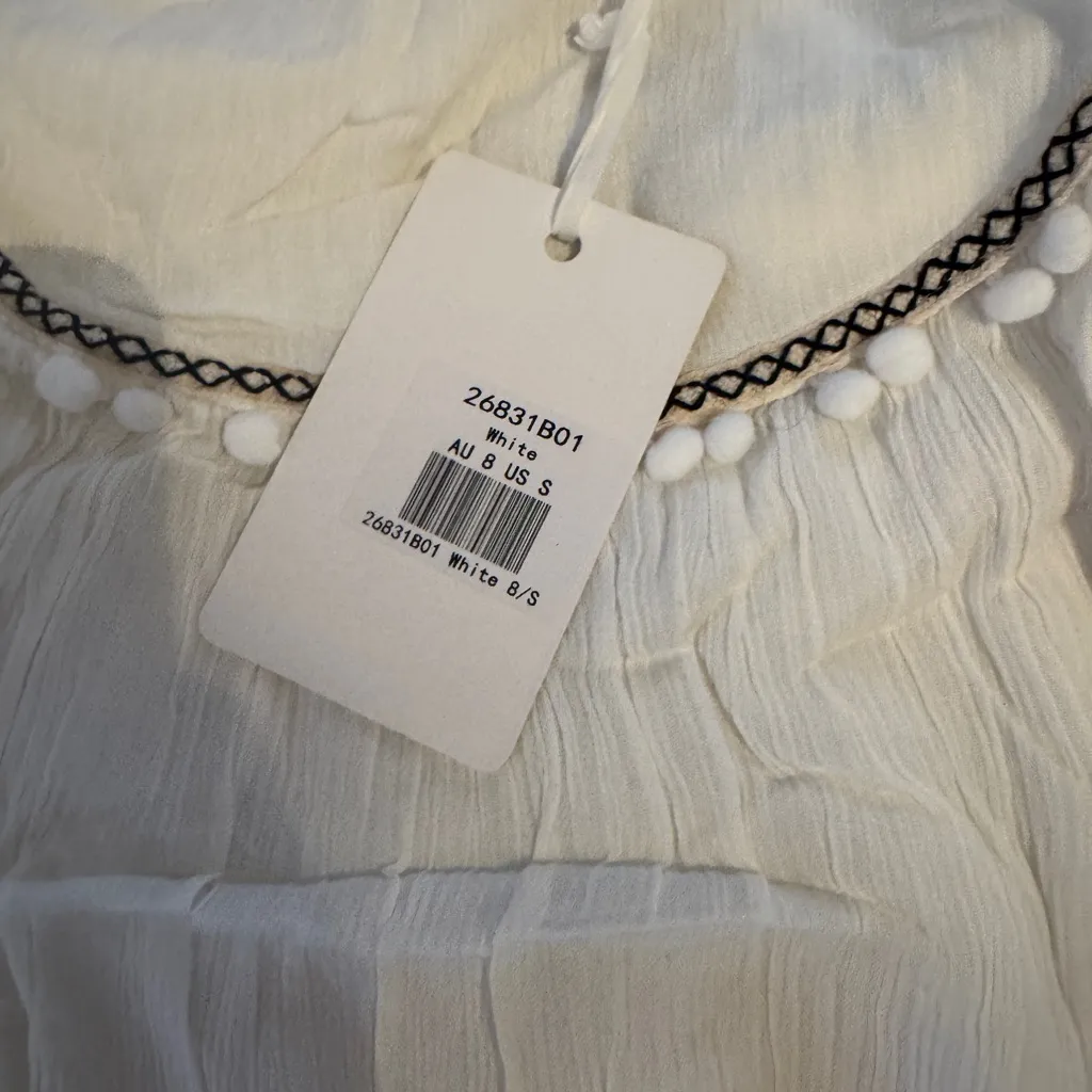 SELFIE LESLIE
Marionette Three-Quarter Sleeve Pom-Pom Dress Beige small NWT - Image 5