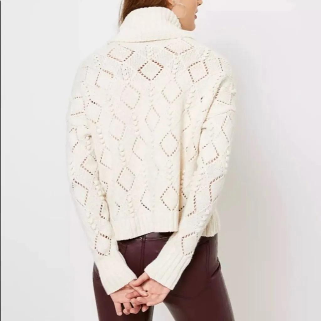 LOFT‎ Turtleneck Sweater Diamond Bobble Pattern Women Size XS White Cream Winter - Image 2