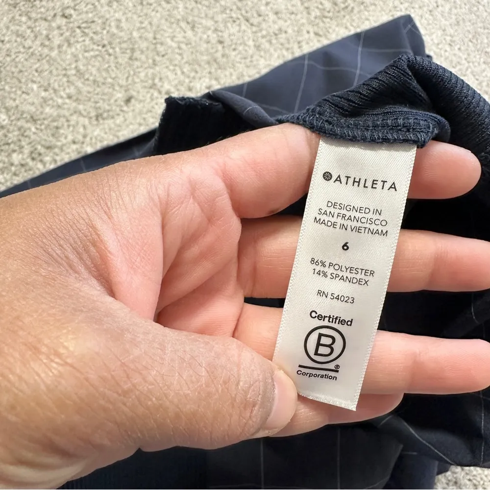 Athleta Women’s Brooklyn Textured Ankle Pants Pull On Travel Navy Windowpane 6 - Image 12