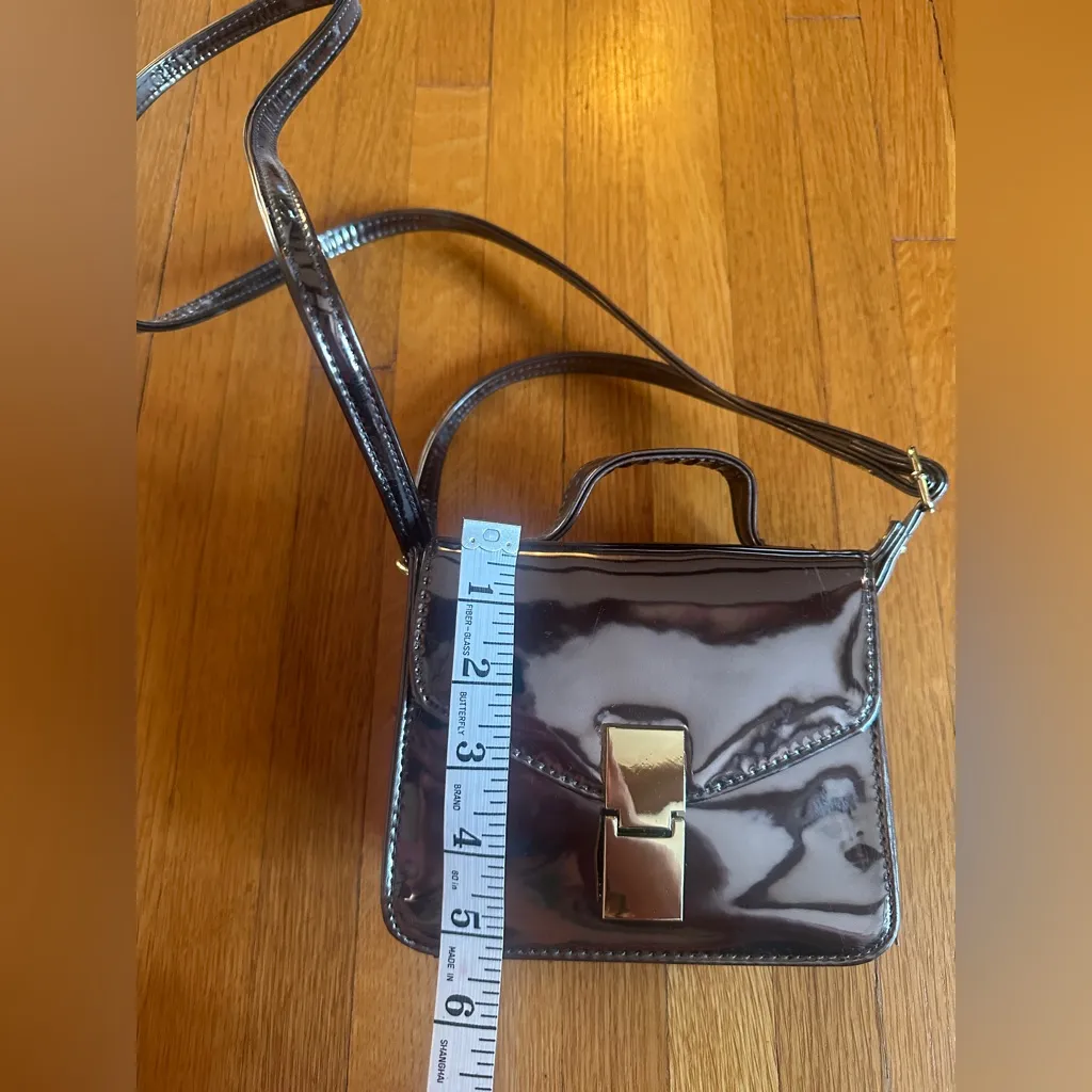 ASOS Vegan Patent Leather Metallic Pewter Mini Crossbody, NWOT - Image 2
