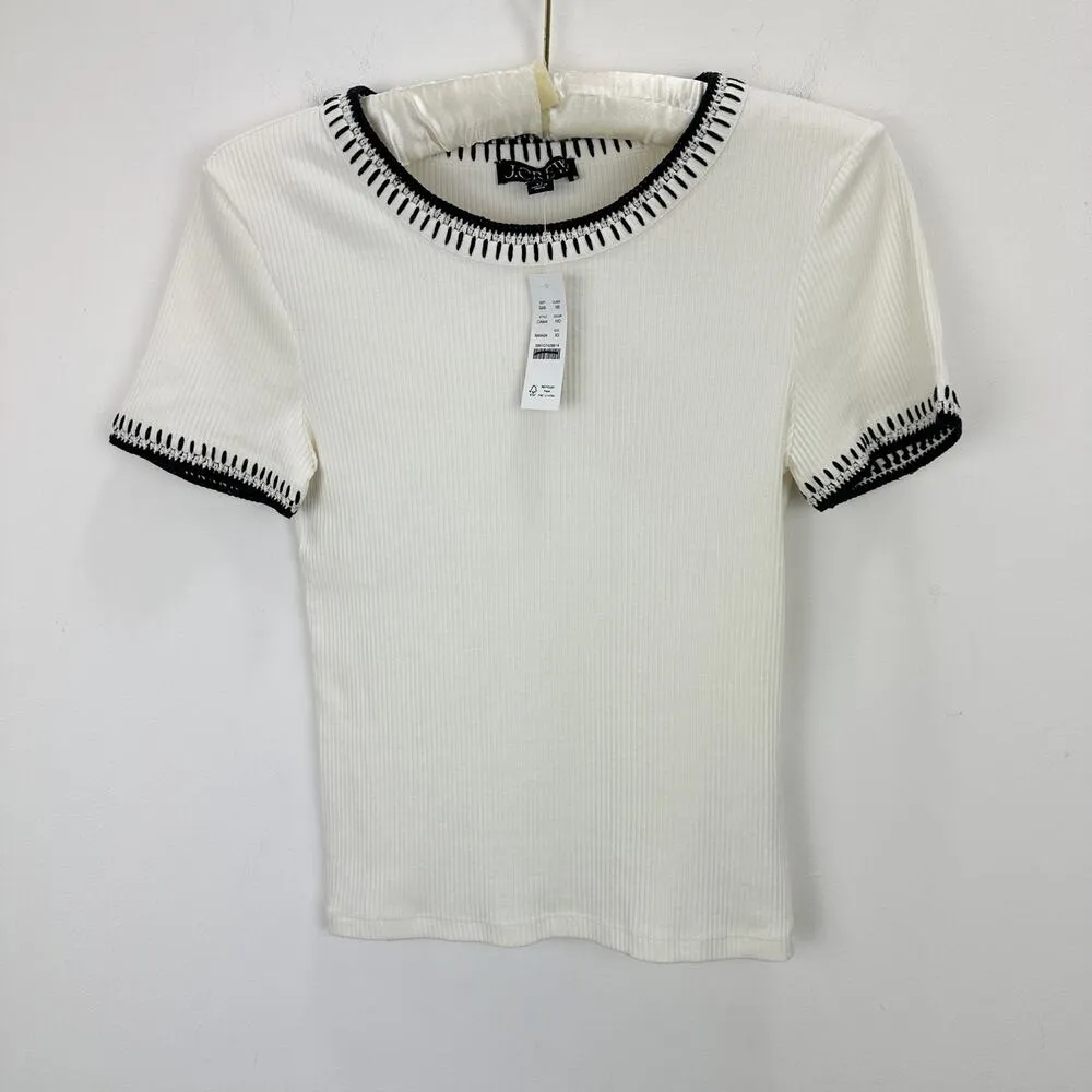 J. Crew Vintage Rib Shrunken Tee Shirt Contrast Stitch Ivory Stretch XS NWT - Image 5