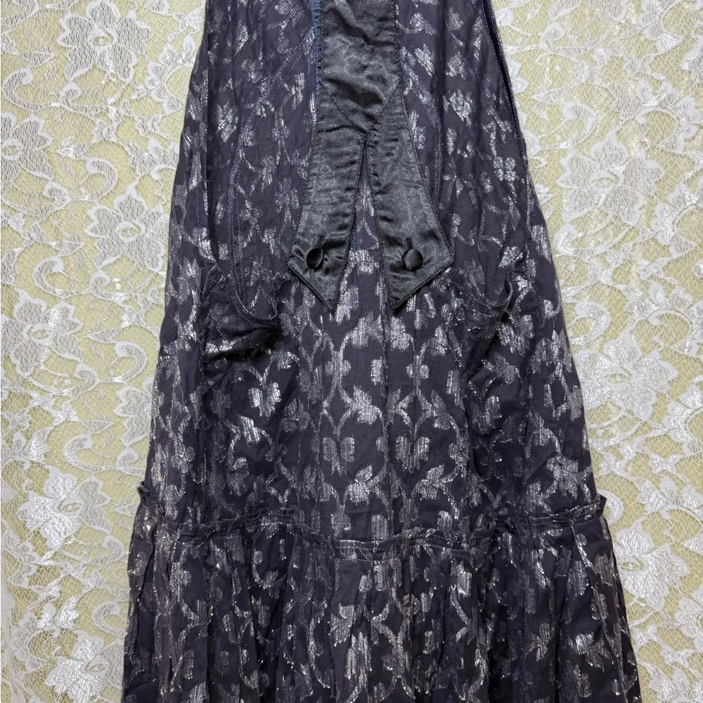 NWOT Navy blue and silver free people New Romantics Sleeveless Dress w Collar - Image 10