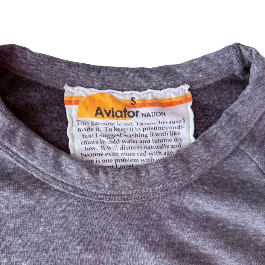 Aviator Nation Grey Crewneck Sweatshirt Rainbow Logo Size Small Long Sleeve - Image 3