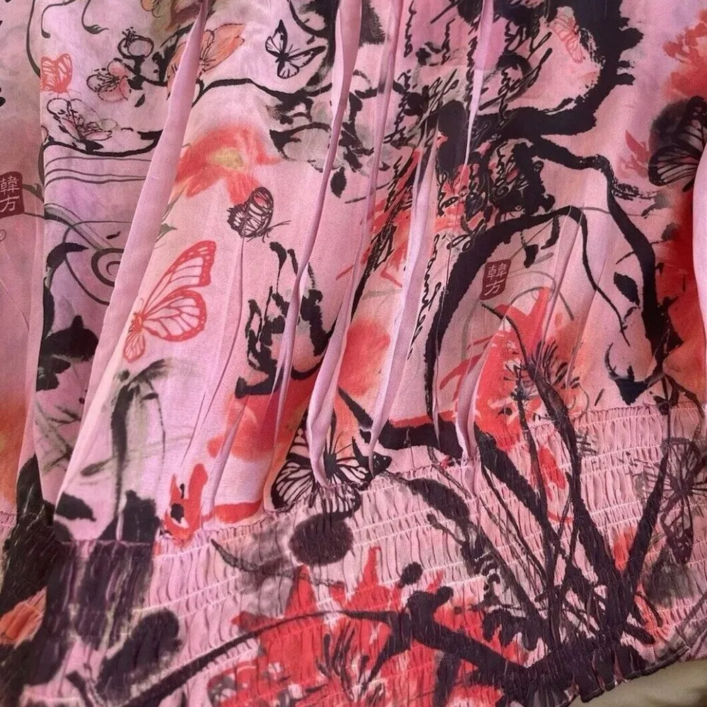 Serenade Women's Blouse Sz 18/20W Plated Button Up Chiffon Shirt Ruffle Sleeve Pink - Image 13