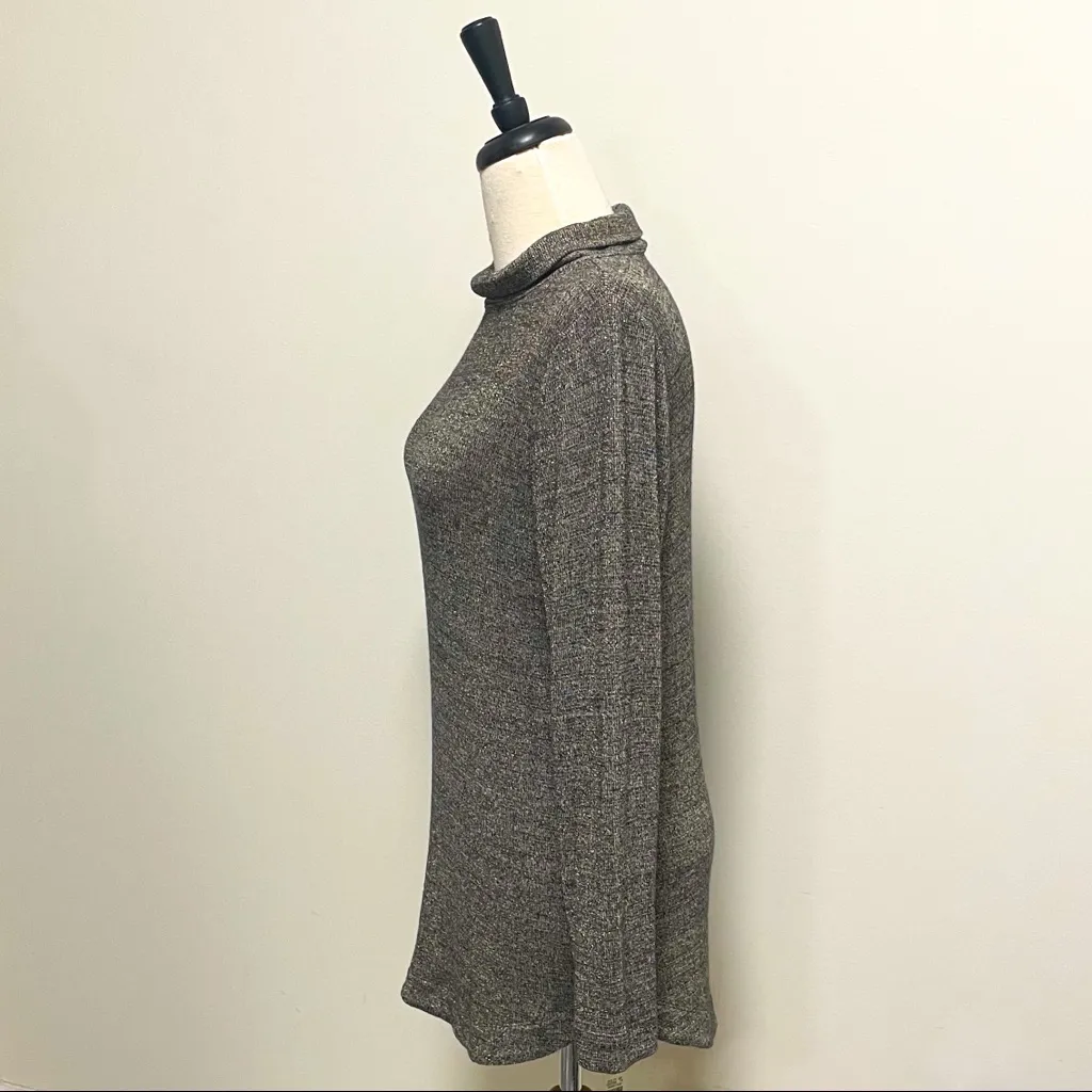 Talbots Black Metallic Gold Knit Thin Wide Turtleneck Sweater Tunic NWT Medium - Image 5
