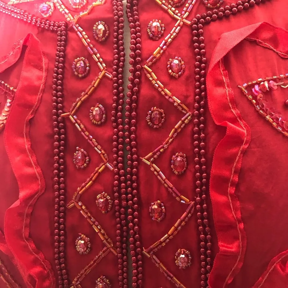 Roaman's Vintage Red Silk Beaded Sequin Rhinestone Blazer Coat 2X - Image 14