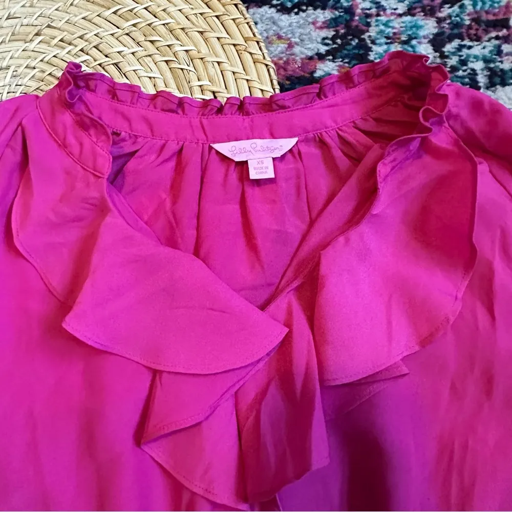 Lilly Pulitzer Ruffle Detail Satin Blouse Womens Pink XS - Image 3