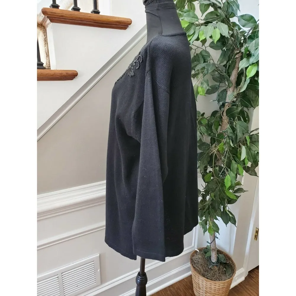 Requirements Women Solid Black Ramie Scoop Neck Long Sleeve knit Sweater Size XL - Image 6