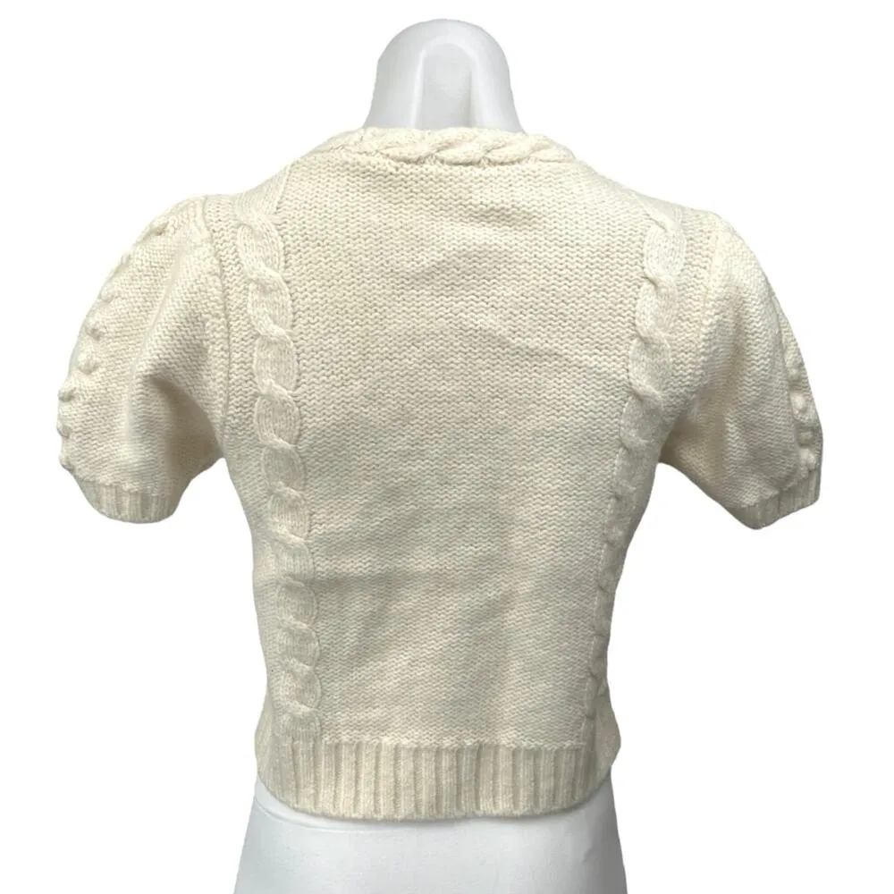 & Other Stories Cream White Wool Alpaca Cable Knit Puff Sleeve Sweater Top Sz S - Image 2