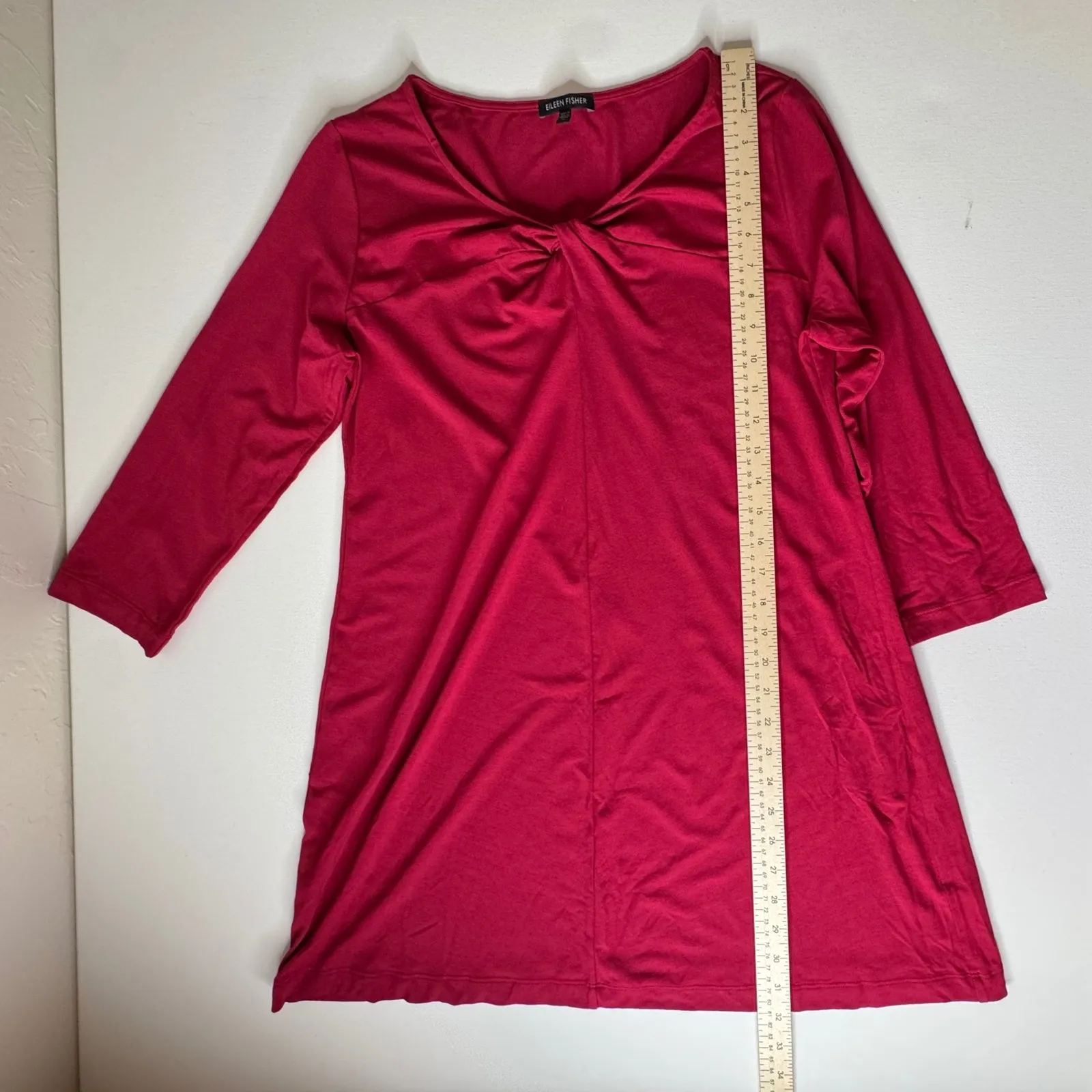 Eileen‎ Fisher Red Tunic Top Medium Minimalist Sustainable Christmas Holiday - Image 6
