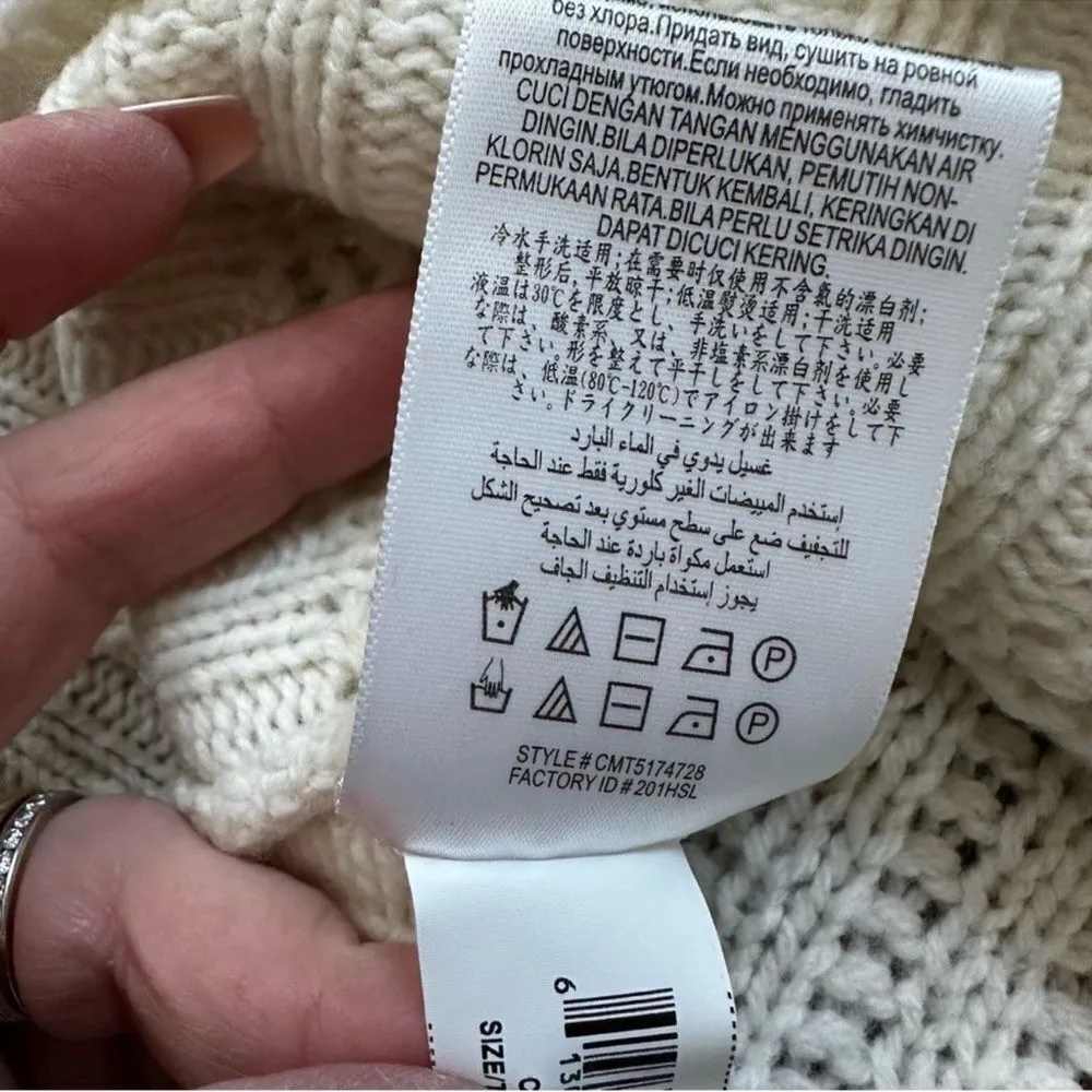 BCBGMaxAzria Gardenia Cream Sequin Merino Wool Mock Neck Tunic Sweater Sz Small - Image 14